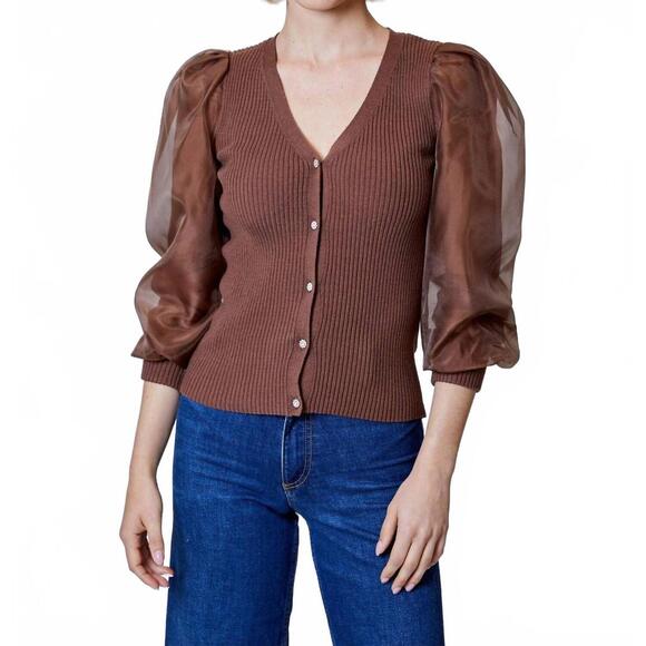 NEW DESIGN HISTORY bark long sleeve cardigan in brown